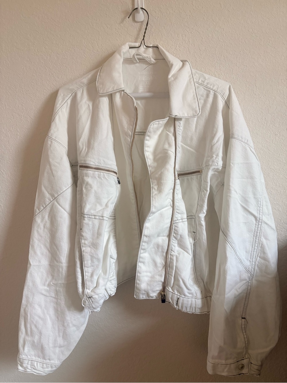 NEW Free People We the Free Urban White Cropped Denim Bomber Jacket Size XL